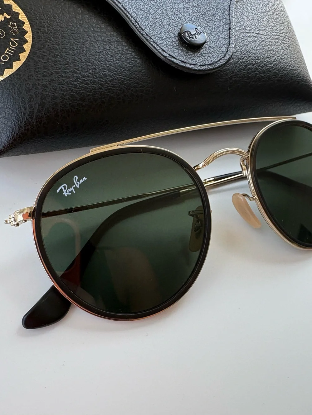 Ray-Ban Gold Frame Round Double Bridge Sunglasses